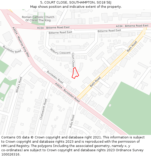 5, COURT CLOSE, SOUTHAMPTON, SO18 5EJ: Location map and indicative extent of plot