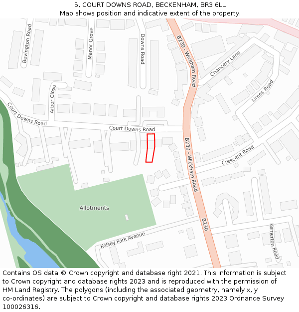 5, COURT DOWNS ROAD, BECKENHAM, BR3 6LL: Location map and indicative extent of plot