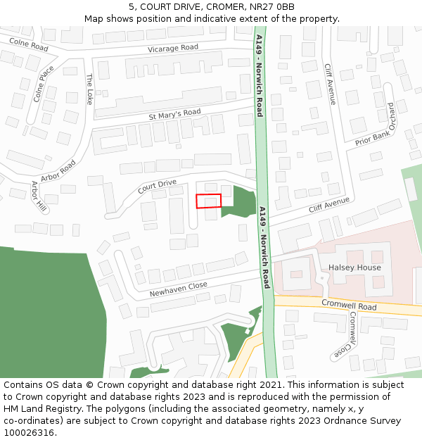 5, COURT DRIVE, CROMER, NR27 0BB: Location map and indicative extent of plot