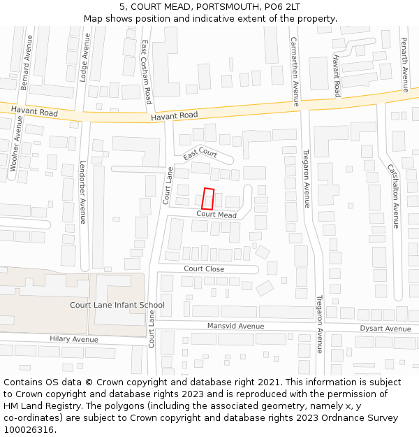 5, COURT MEAD, PORTSMOUTH, PO6 2LT: Location map and indicative extent of plot