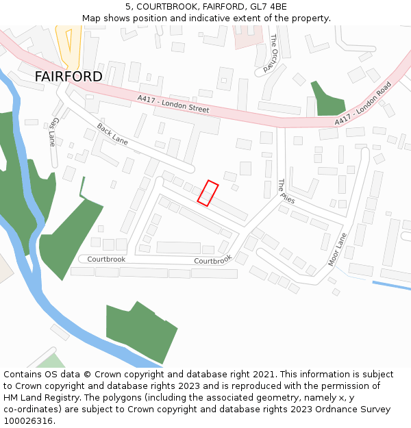 5, COURTBROOK, FAIRFORD, GL7 4BE: Location map and indicative extent of plot