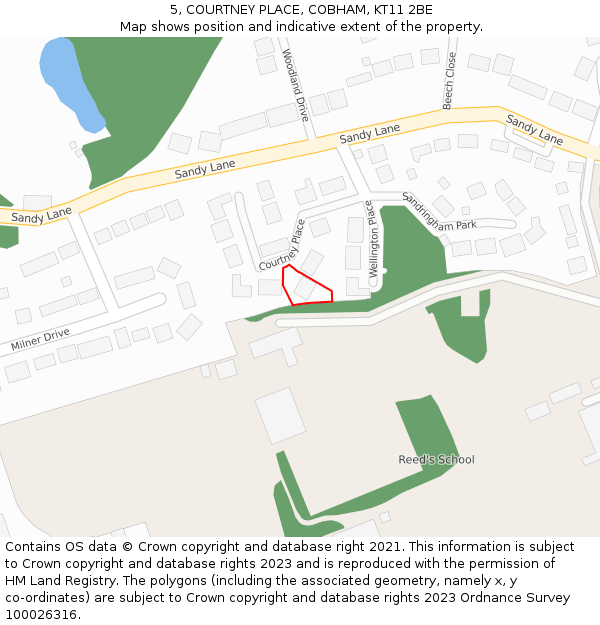 5, COURTNEY PLACE, COBHAM, KT11 2BE: Location map and indicative extent of plot