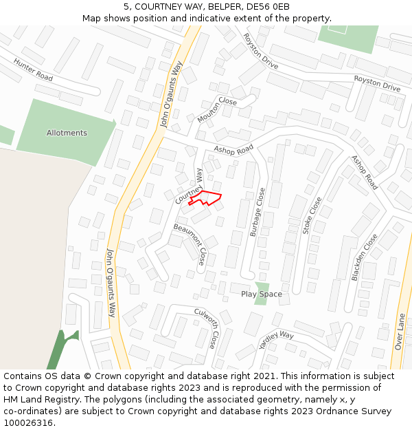 5, COURTNEY WAY, BELPER, DE56 0EB: Location map and indicative extent of plot