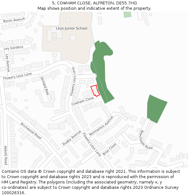 5, COWHAM CLOSE, ALFRETON, DE55 7HG: Location map and indicative extent of plot