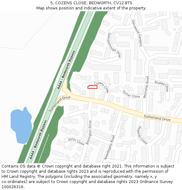 5, COZENS CLOSE, BEDWORTH, CV12 8TS: Location map and indicative extent of plot