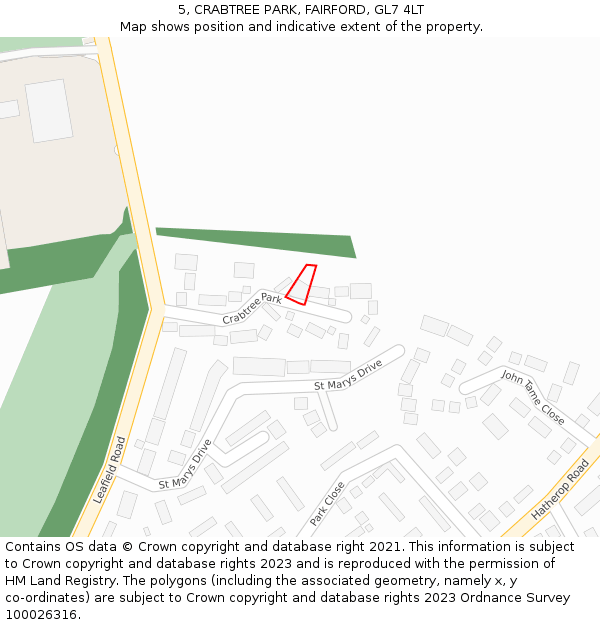 5, CRABTREE PARK, FAIRFORD, GL7 4LT: Location map and indicative extent of plot