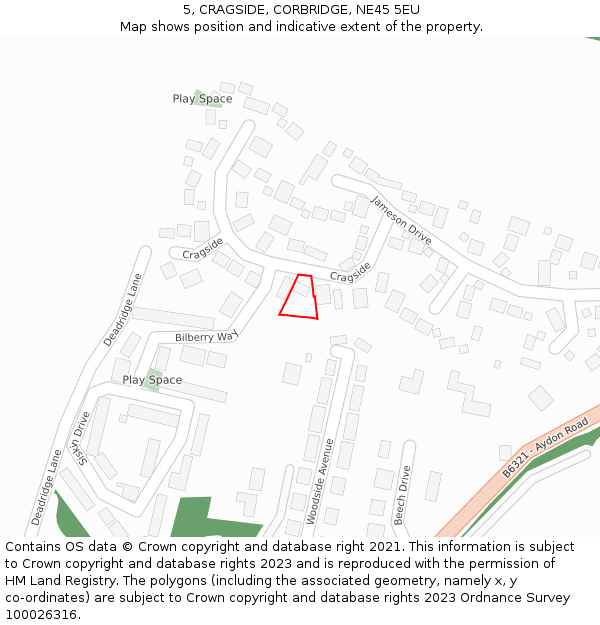 5, CRAGSIDE, CORBRIDGE, NE45 5EU: Location map and indicative extent of plot