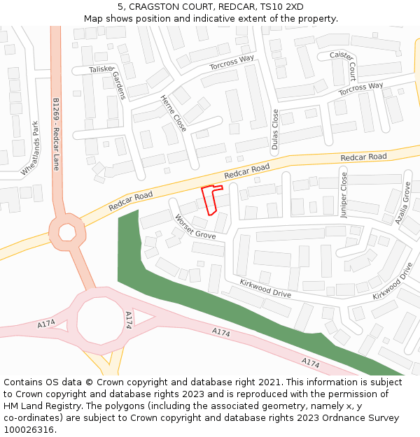 5, CRAGSTON COURT, REDCAR, TS10 2XD: Location map and indicative extent of plot