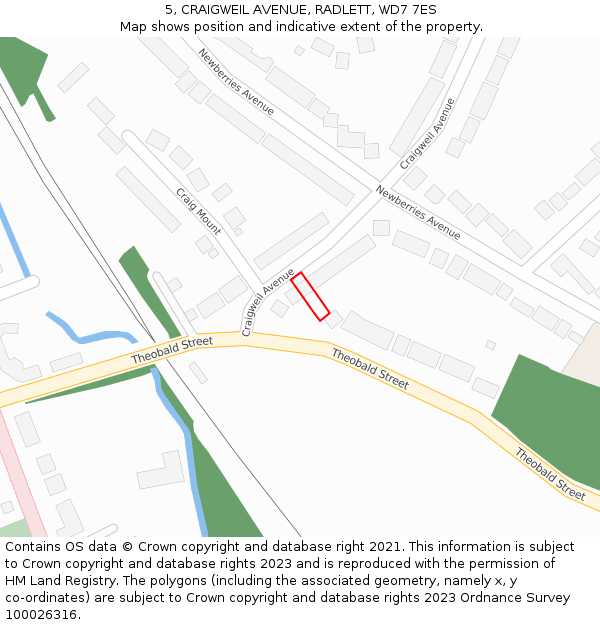 5, CRAIGWEIL AVENUE, RADLETT, WD7 7ES: Location map and indicative extent of plot