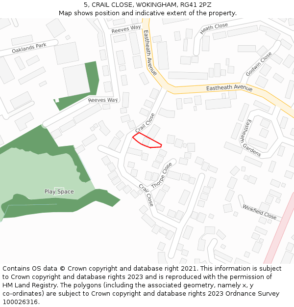 5, CRAIL CLOSE, WOKINGHAM, RG41 2PZ: Location map and indicative extent of plot