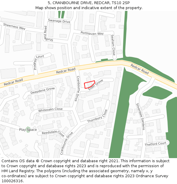 5, CRANBOURNE DRIVE, REDCAR, TS10 2SP: Location map and indicative extent of plot