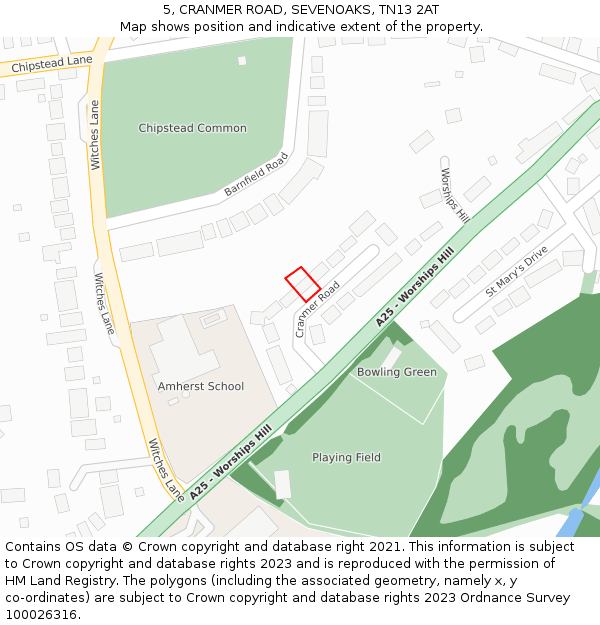 5, CRANMER ROAD, SEVENOAKS, TN13 2AT: Location map and indicative extent of plot