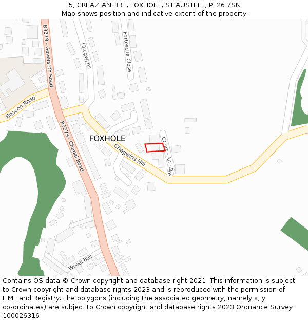 5, CREAZ AN BRE, FOXHOLE, ST AUSTELL, PL26 7SN: Location map and indicative extent of plot