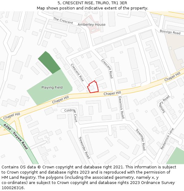 5, CRESCENT RISE, TRURO, TR1 3ER: Location map and indicative extent of plot