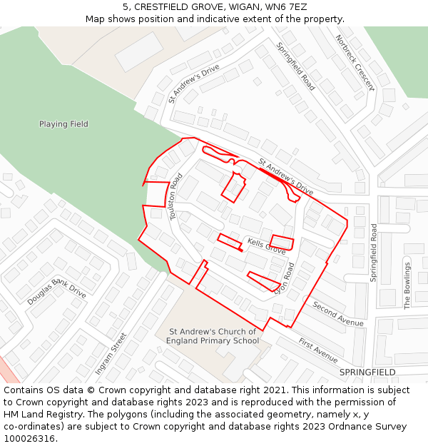 5, CRESTFIELD GROVE, WIGAN, WN6 7EZ: Location map and indicative extent of plot