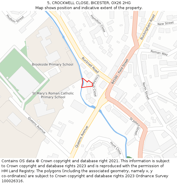 5, CROCKWELL CLOSE, BICESTER, OX26 2HG: Location map and indicative extent of plot