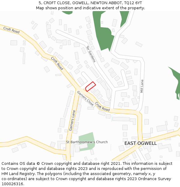 5, CROFT CLOSE, OGWELL, NEWTON ABBOT, TQ12 6YT: Location map and indicative extent of plot