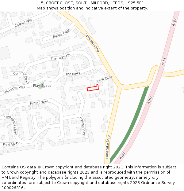 5, CROFT CLOSE, SOUTH MILFORD, LEEDS, LS25 5FF: Location map and indicative extent of plot