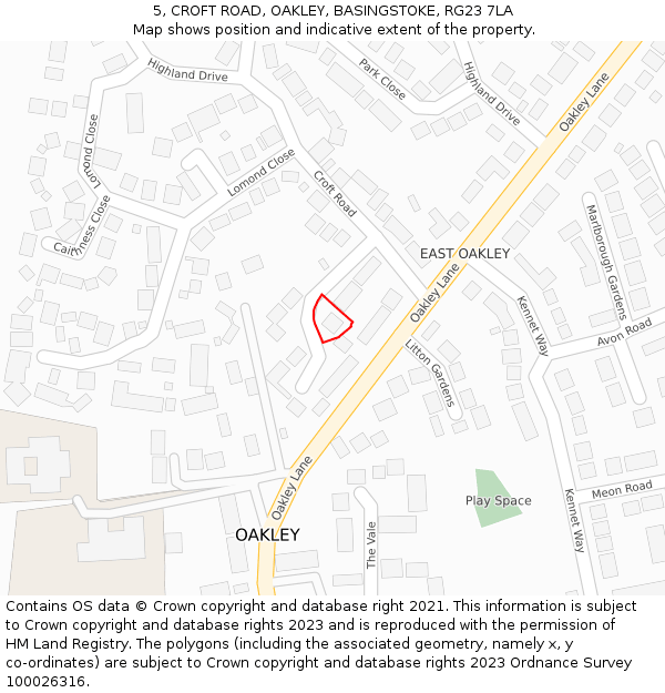 5, CROFT ROAD, OAKLEY, BASINGSTOKE, RG23 7LA: Location map and indicative extent of plot