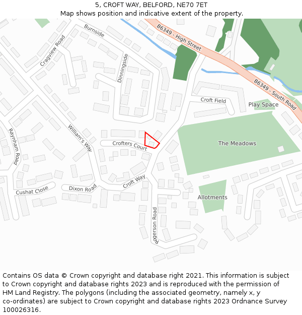 5, CROFT WAY, BELFORD, NE70 7ET: Location map and indicative extent of plot