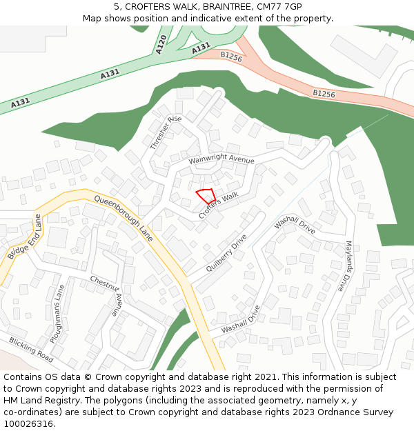 5, CROFTERS WALK, BRAINTREE, CM77 7GP: Location map and indicative extent of plot