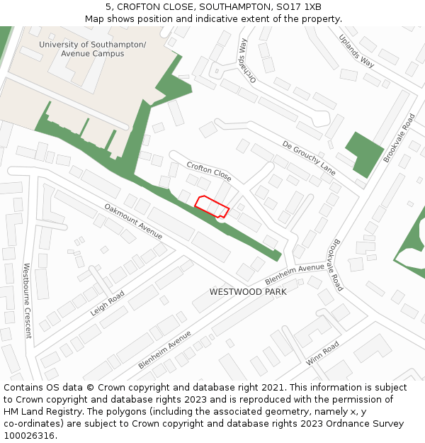 5, CROFTON CLOSE, SOUTHAMPTON, SO17 1XB: Location map and indicative extent of plot