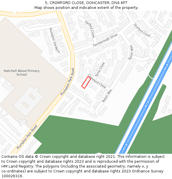 5, CROMFORD CLOSE, DONCASTER, DN4 6PT: Location map and indicative extent of plot