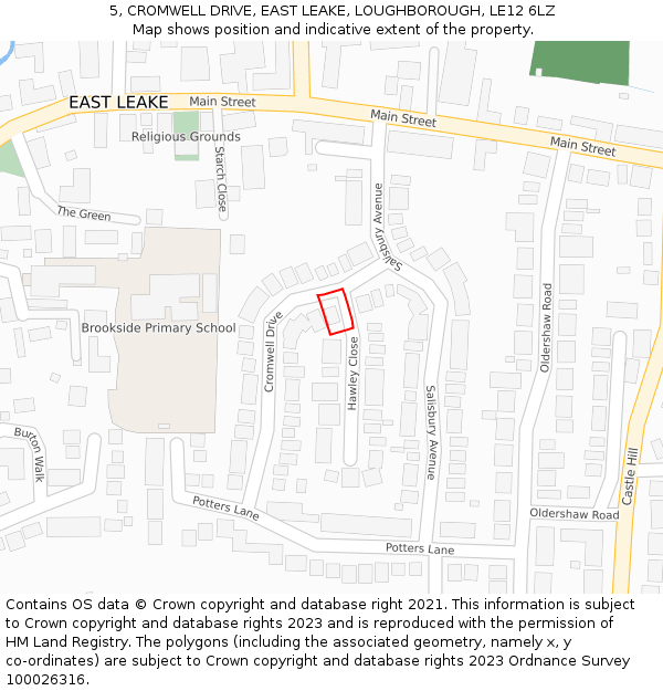 5, CROMWELL DRIVE, EAST LEAKE, LOUGHBOROUGH, LE12 6LZ: Location map and indicative extent of plot