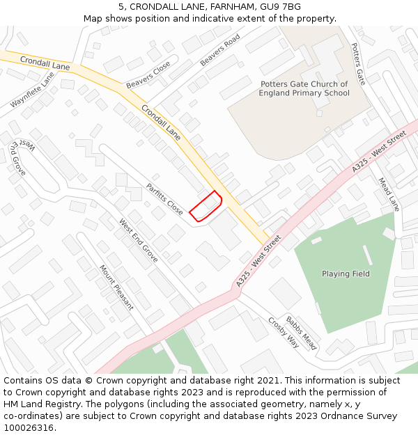 5, CRONDALL LANE, FARNHAM, GU9 7BG: Location map and indicative extent of plot