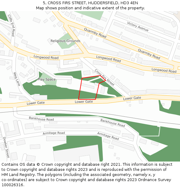 5, CROSS FIRS STREET, HUDDERSFIELD, HD3 4EN: Location map and indicative extent of plot