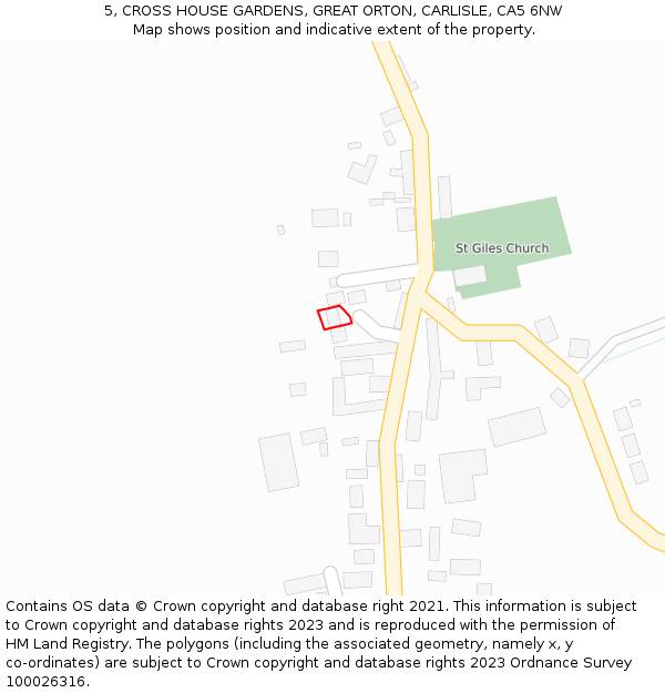 5, CROSS HOUSE GARDENS, GREAT ORTON, CARLISLE, CA5 6NW: Location map and indicative extent of plot