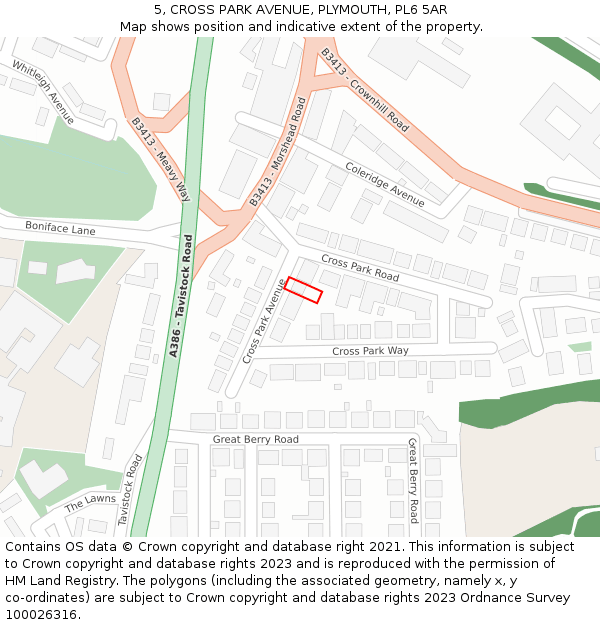 5, CROSS PARK AVENUE, PLYMOUTH, PL6 5AR: Location map and indicative extent of plot