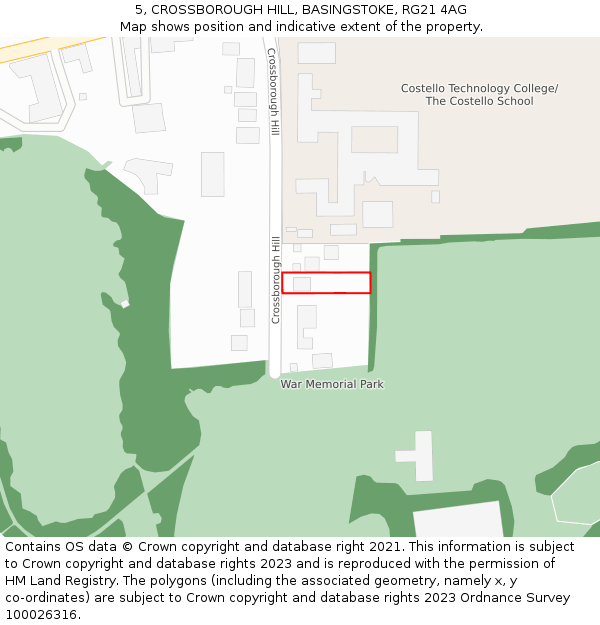 5, CROSSBOROUGH HILL, BASINGSTOKE, RG21 4AG: Location map and indicative extent of plot