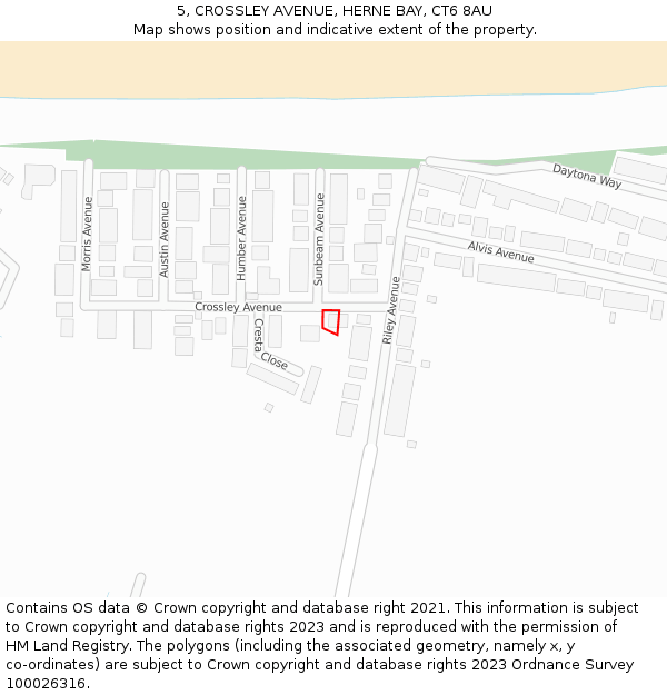 5, CROSSLEY AVENUE, HERNE BAY, CT6 8AU: Location map and indicative extent of plot