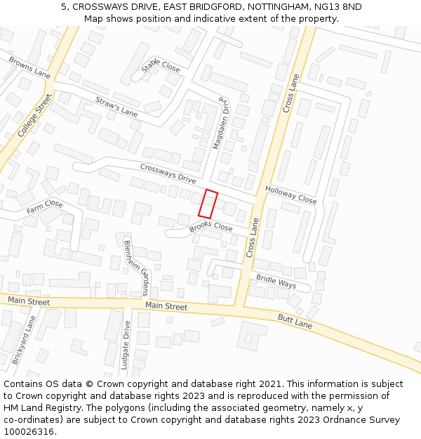 5, CROSSWAYS DRIVE, EAST BRIDGFORD, NOTTINGHAM, NG13 8ND: Location map and indicative extent of plot