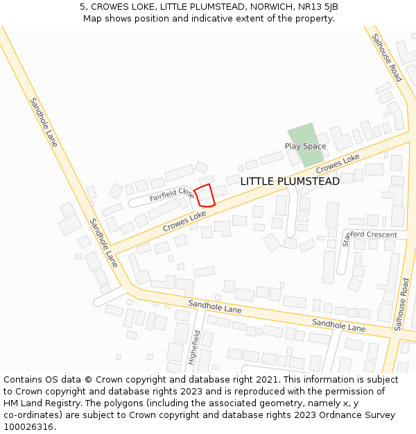 5, CROWES LOKE, LITTLE PLUMSTEAD, NORWICH, NR13 5JB: Location map and indicative extent of plot