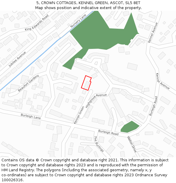 5, CROWN COTTAGES, KENNEL GREEN, ASCOT, SL5 8ET: Location map and indicative extent of plot