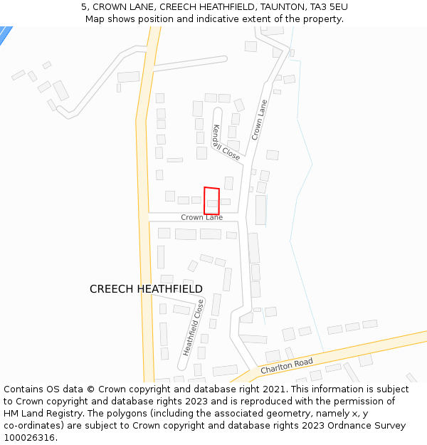 5, CROWN LANE, CREECH HEATHFIELD, TAUNTON, TA3 5EU: Location map and indicative extent of plot