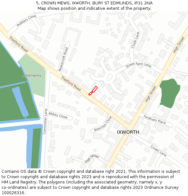 5, CROWN MEWS, IXWORTH, BURY ST EDMUNDS, IP31 2NA: Location map and indicative extent of plot