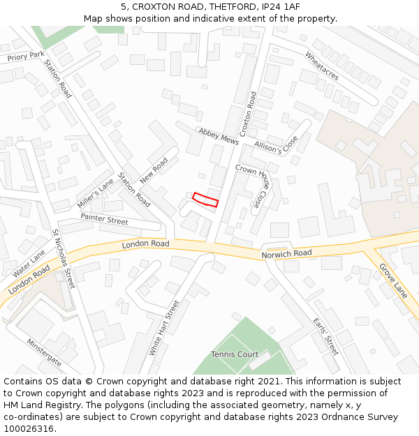 5, CROXTON ROAD, THETFORD, IP24 1AF: Location map and indicative extent of plot