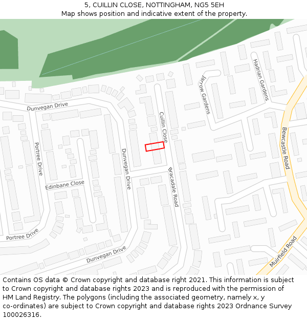 5, CUILLIN CLOSE, NOTTINGHAM, NG5 5EH: Location map and indicative extent of plot