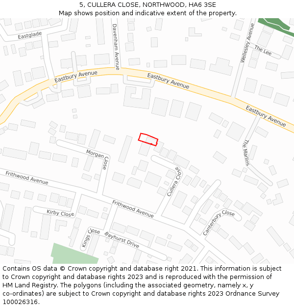 5, CULLERA CLOSE, NORTHWOOD, HA6 3SE: Location map and indicative extent of plot