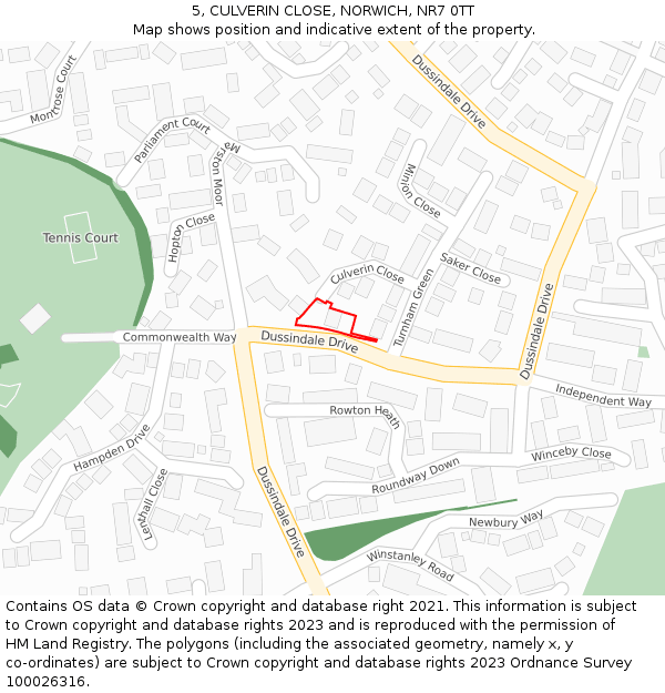 5, CULVERIN CLOSE, NORWICH, NR7 0TT: Location map and indicative extent of plot