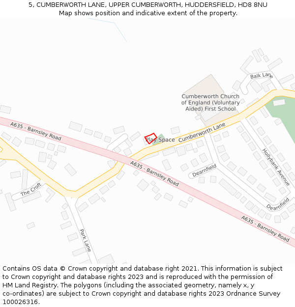 5, CUMBERWORTH LANE, UPPER CUMBERWORTH, HUDDERSFIELD, HD8 8NU: Location map and indicative extent of plot