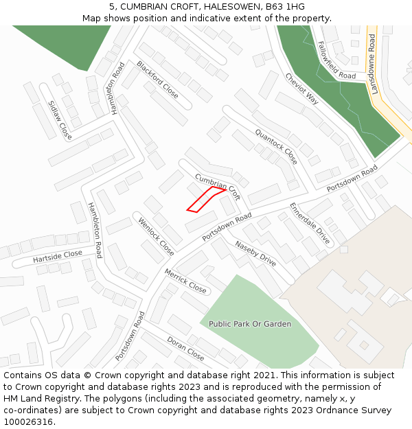 5, CUMBRIAN CROFT, HALESOWEN, B63 1HG: Location map and indicative extent of plot