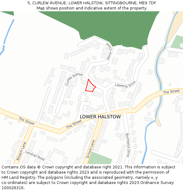 5, CURLEW AVENUE, LOWER HALSTOW, SITTINGBOURNE, ME9 7DF: Location map and indicative extent of plot