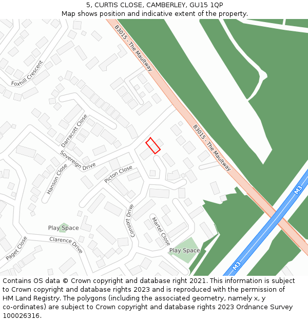 5, CURTIS CLOSE, CAMBERLEY, GU15 1QP: Location map and indicative extent of plot