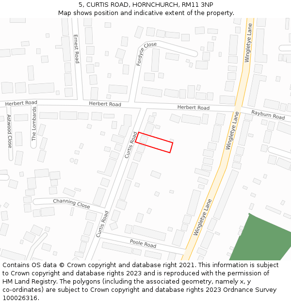 5, CURTIS ROAD, HORNCHURCH, RM11 3NP: Location map and indicative extent of plot