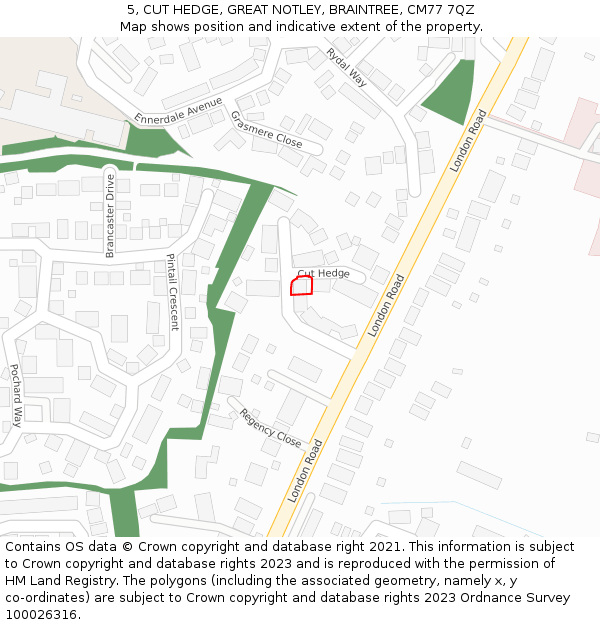 5, CUT HEDGE, GREAT NOTLEY, BRAINTREE, CM77 7QZ: Location map and indicative extent of plot