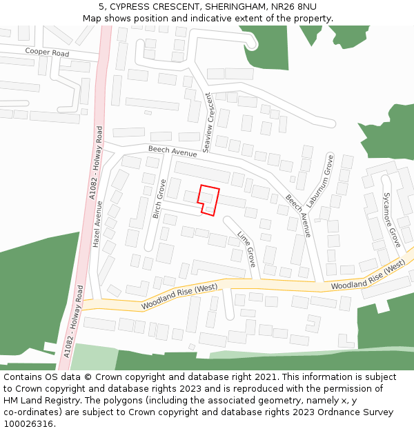 5, CYPRESS CRESCENT, SHERINGHAM, NR26 8NU: Location map and indicative extent of plot